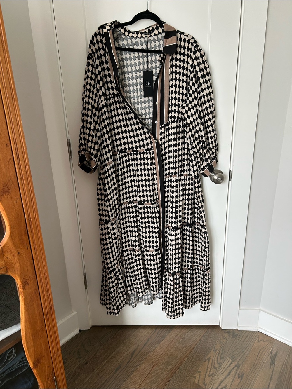 Black and White Diamond Print Tiered Maxi Dress
